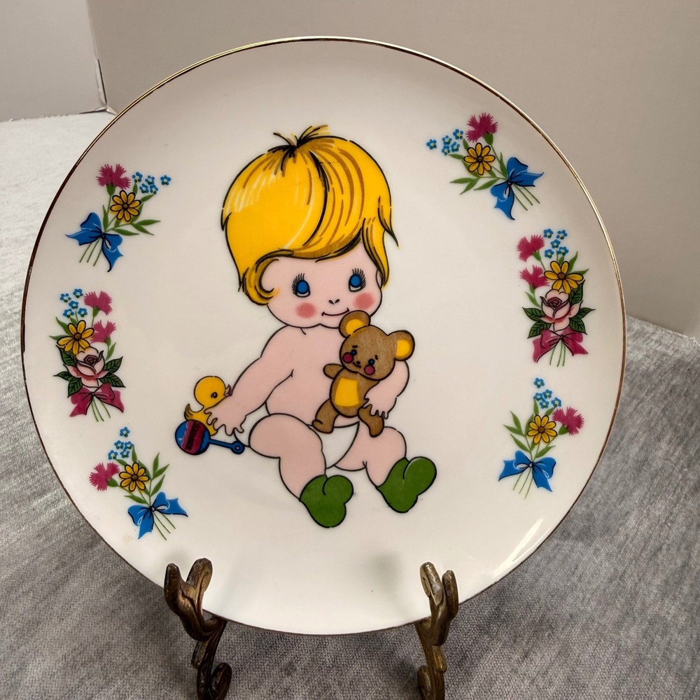 Vintage 1974 Chadwick-Miller Baby Teddy Bear Decorative Plate Japan 7.5 Inch